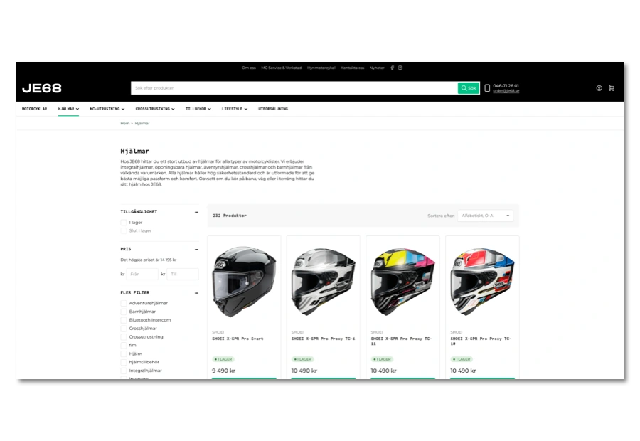 JE68.se – En ny hemsida och e-handel för ett erfaret företag i motorcykelbranschen